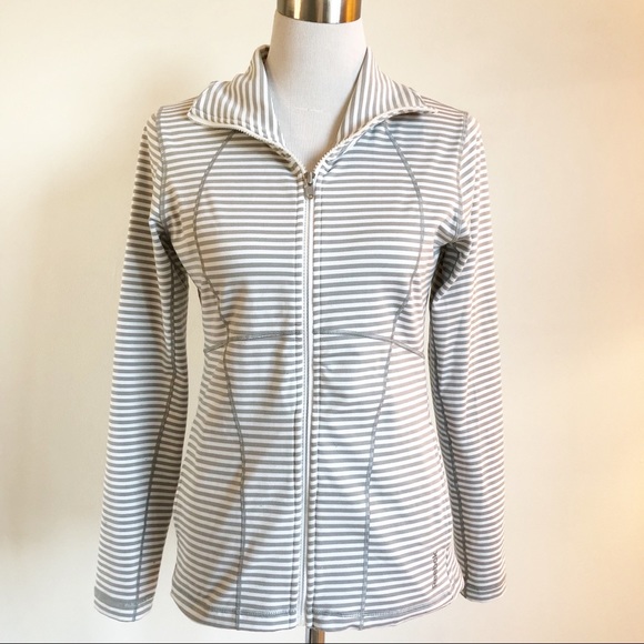 Reebok Tops - Reebok Grey White Striped Full Zip Athletic Jacket, size Large